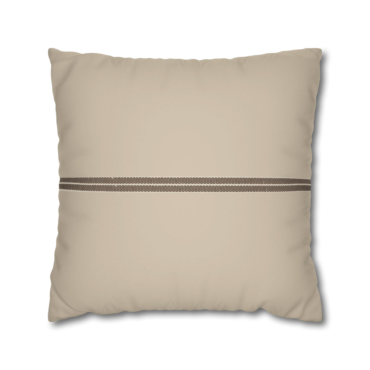 Beige Faux Suede Pillowcase with Center Stripe — Decorative Square Throw Pillow Cover