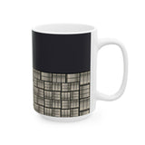 Geometric Grid Ceramic Mug — Modern Black & Metallic Pattern (11oz/15oz)