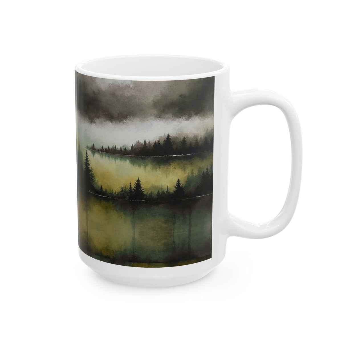 Misty Forest Lake Ceramic Mug