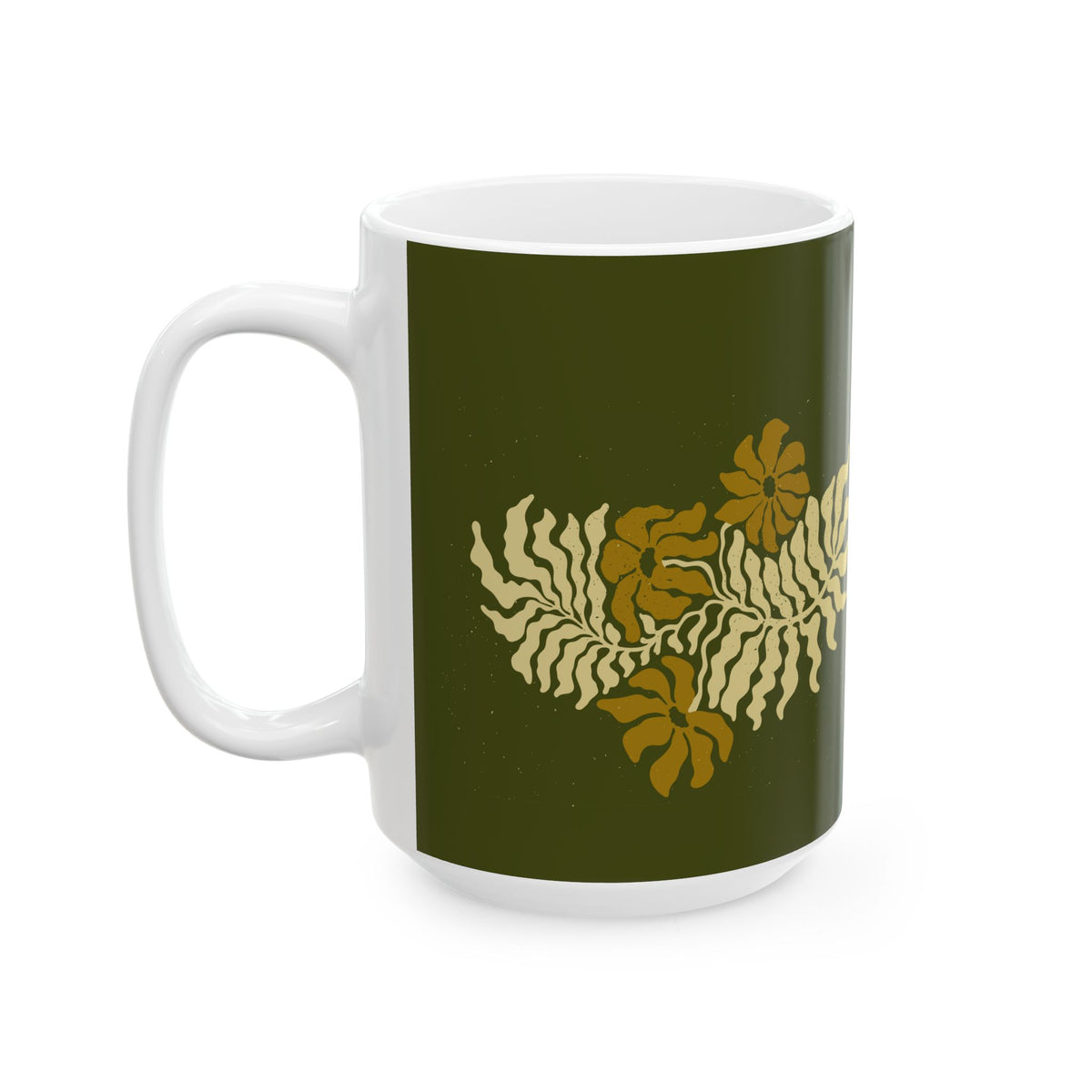 Golden Fern Botanical Mug - Olive Green Nature-Inspired Coffee Cup