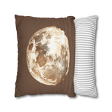 Moon Phase Pillowcase — Full Moon Brown Decorative Throw Pillow Cover
