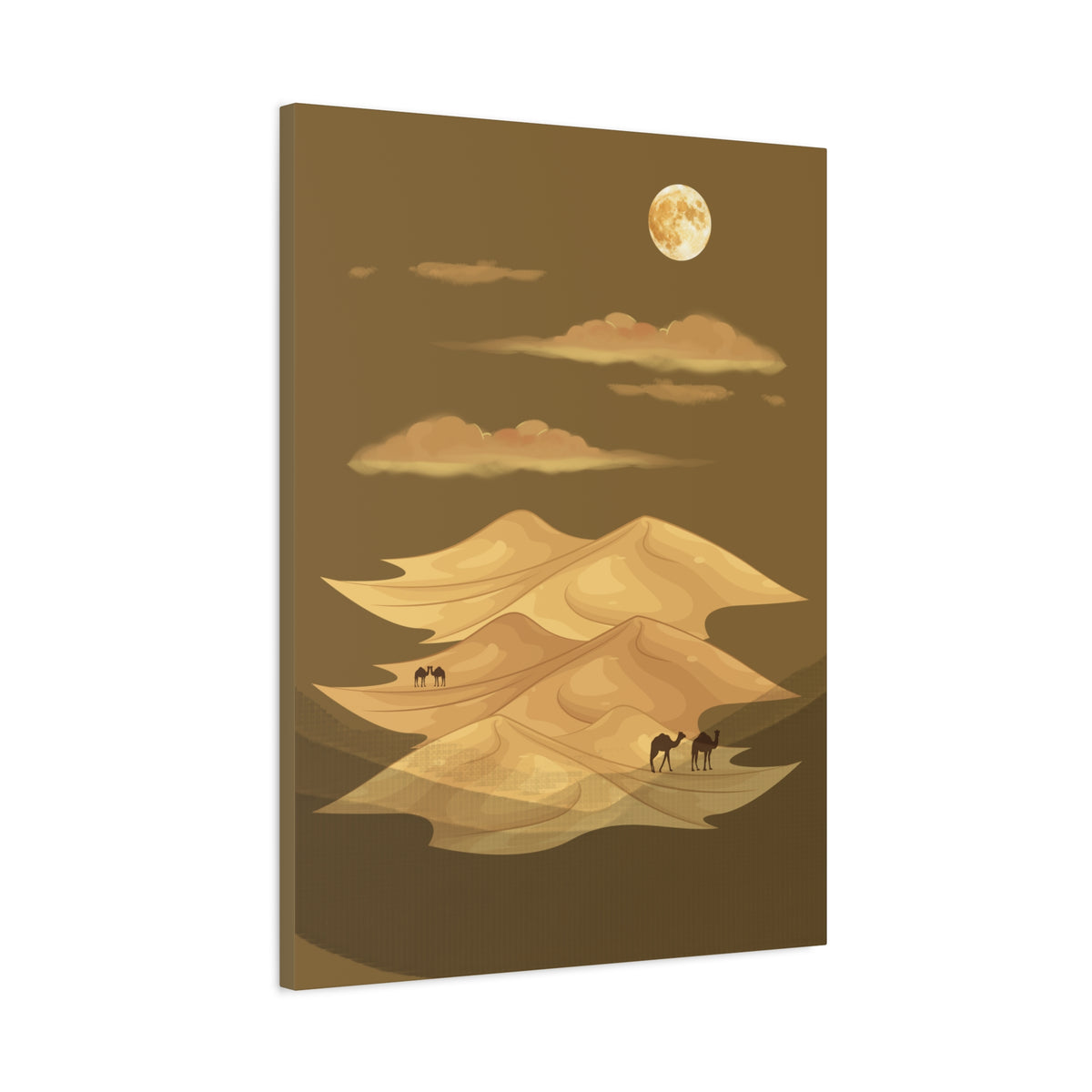 Desert Moon Canvas Art — Camel Dunes Matte Stretched Wall Decor