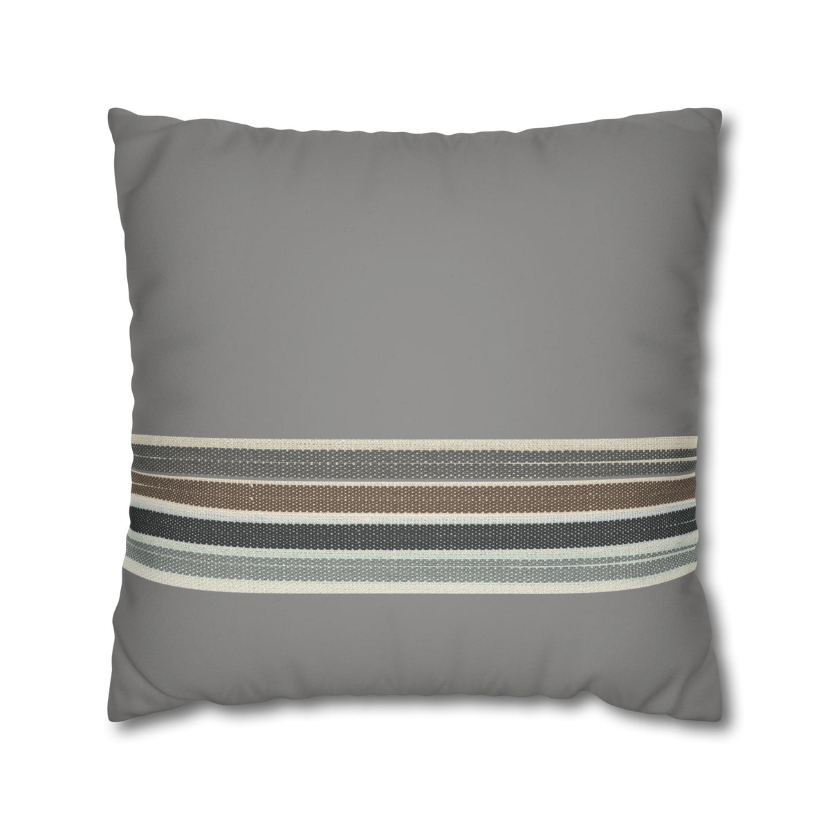 Striped Faux Suede Pillowcase — Neutral Gray Decorative Square Pillow Cover