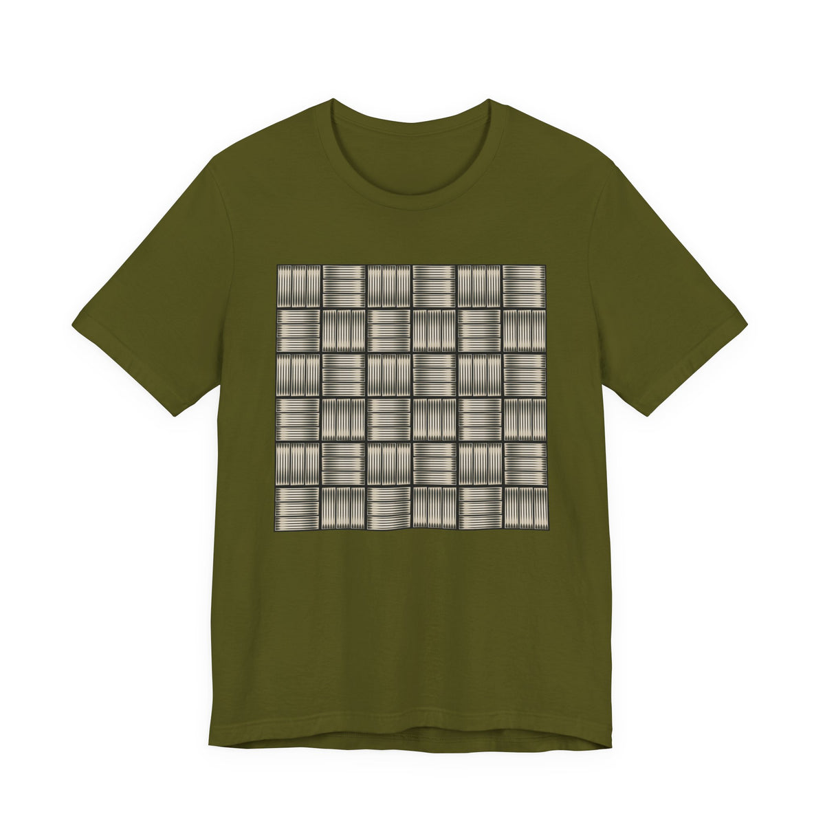 Grid Plaid Graphic Tee — Neutral Geometric Pattern T-Shirt