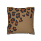 Leopard Print Faux Suede Pillowcase — Brown Animal Print Square Cushion Cover