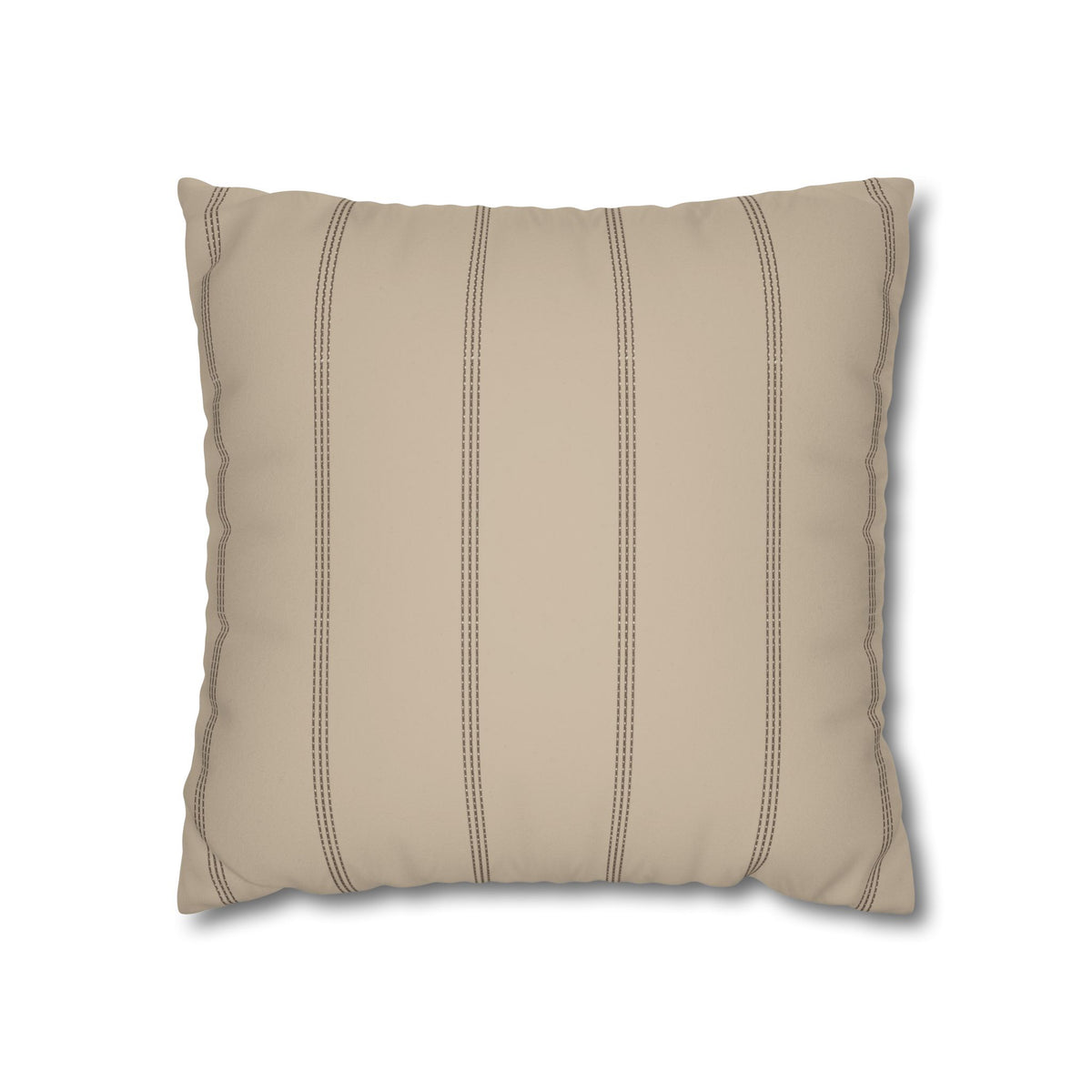 Beige Faux Suede Square Pillowcase — Neutral Striped Decorative Pillow Cover