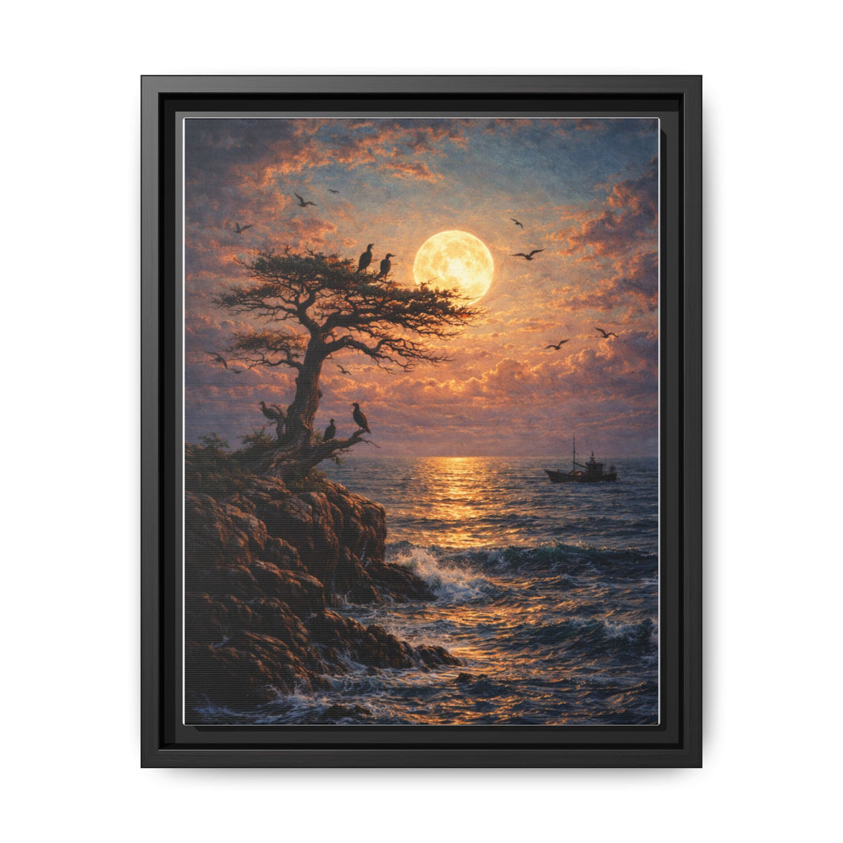 Moonlit Seascape Framed Canvas