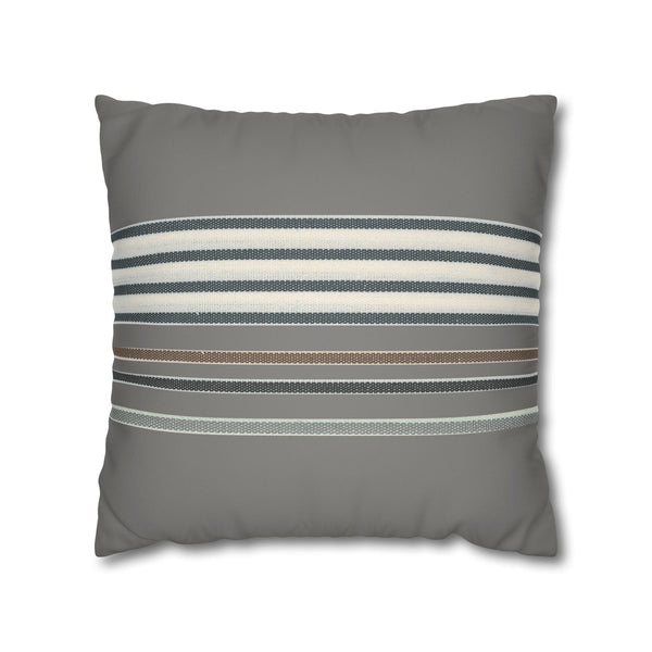 Striped Faux Suede Pillowcase — Neutral Gray Decorative Throw Pillow Cover