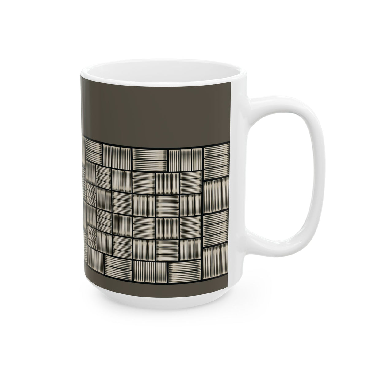Geometric Grid Ceramic Mug — Modern Monochrome Plaid Coffee Cup (11oz & 15oz)