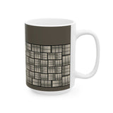 Geometric Grid Ceramic Mug — Modern Monochrome Plaid Coffee Cup (11oz & 15oz)
