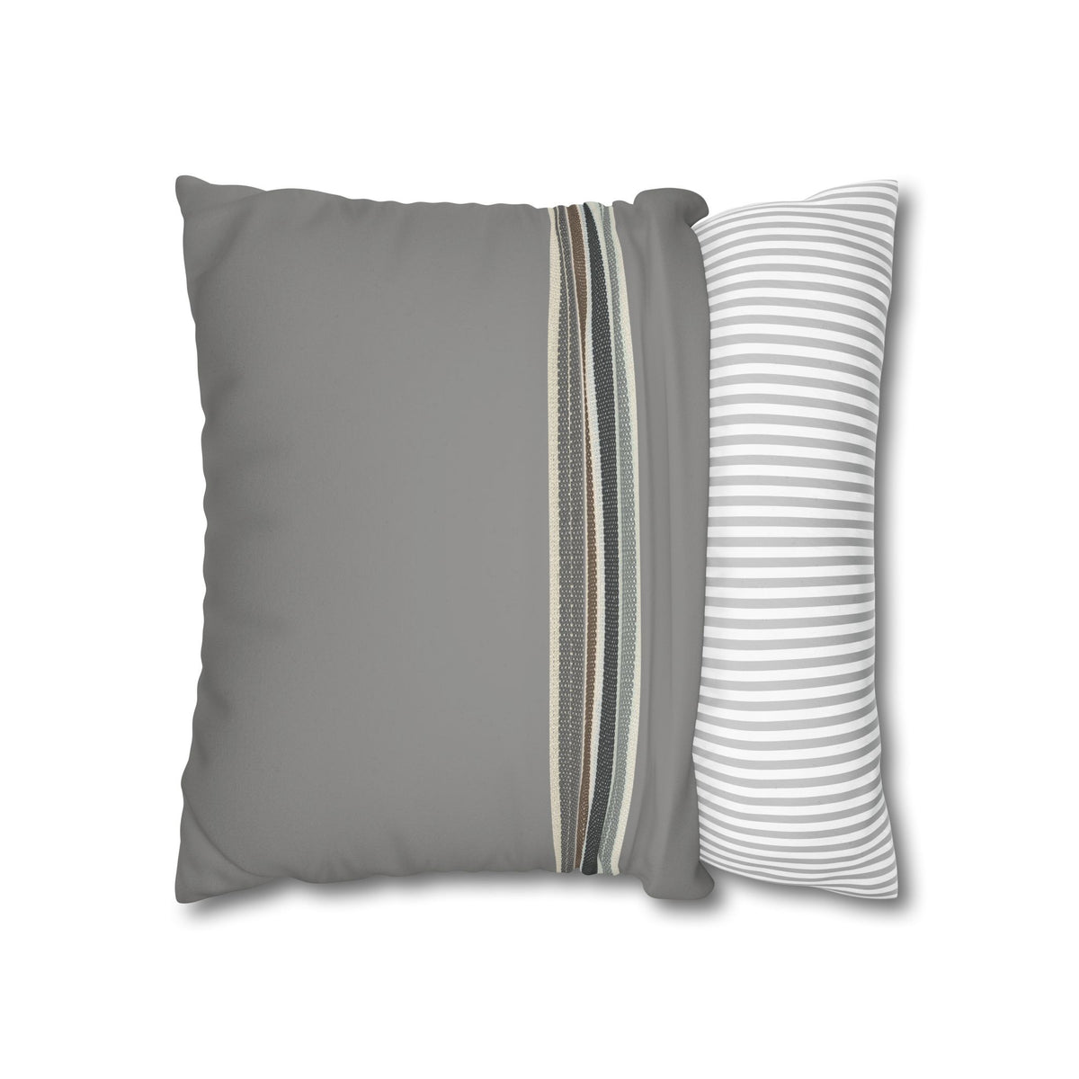 Striped Faux Suede Pillowcase — Neutral Gray Decorative Square Pillow Cover
