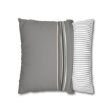 Striped Faux Suede Pillowcase — Neutral Gray Decorative Square Pillow Cover