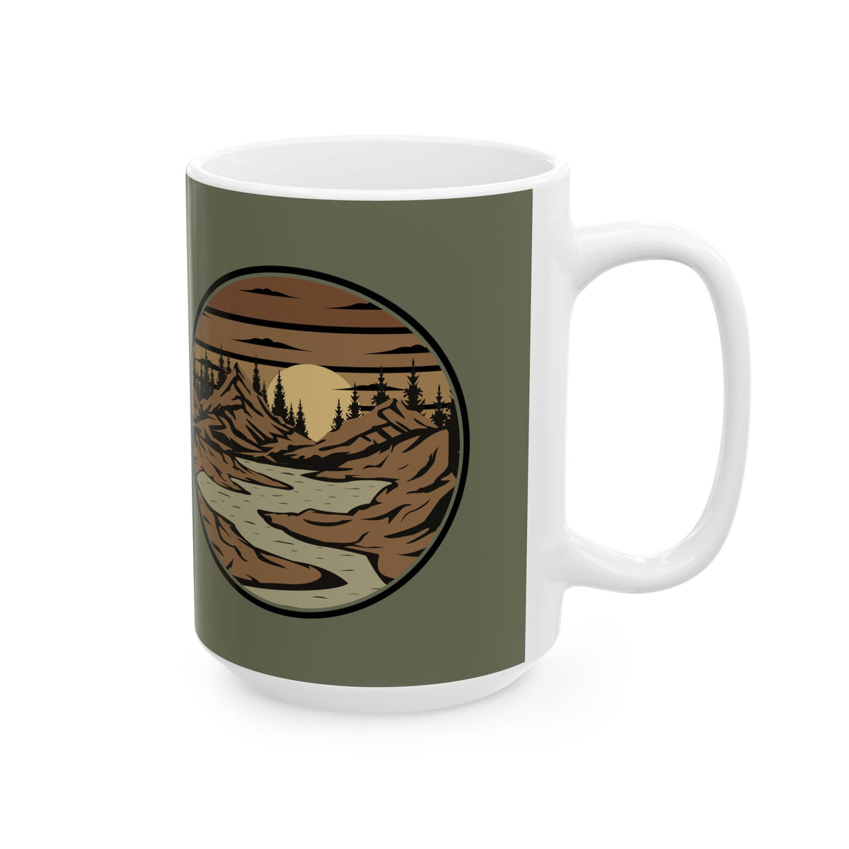 Mountain River Sunset Ceramic Mug — Rustic Mountain Landscape (11oz & 15oz)