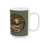 Mountain River Sunset Ceramic Mug — Rustic Mountain Landscape (11oz & 15oz)