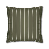 Striped Faux Suede Pillowcase — Olive Green Decorative Throw Pillow Cover