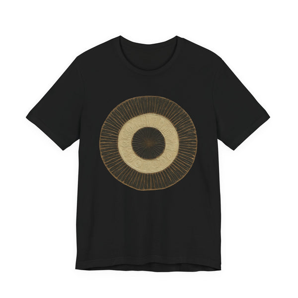 Abstract Sunburst Tee — Minimalist Gold Circular Art Shirt