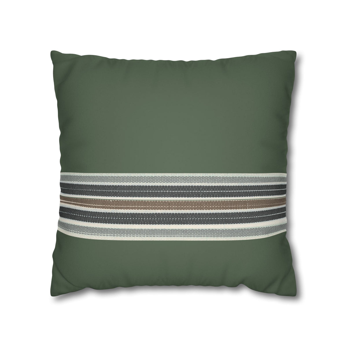 Green Striped Accent Pillowcase - Faux Suede Square Throw Pillow Cover