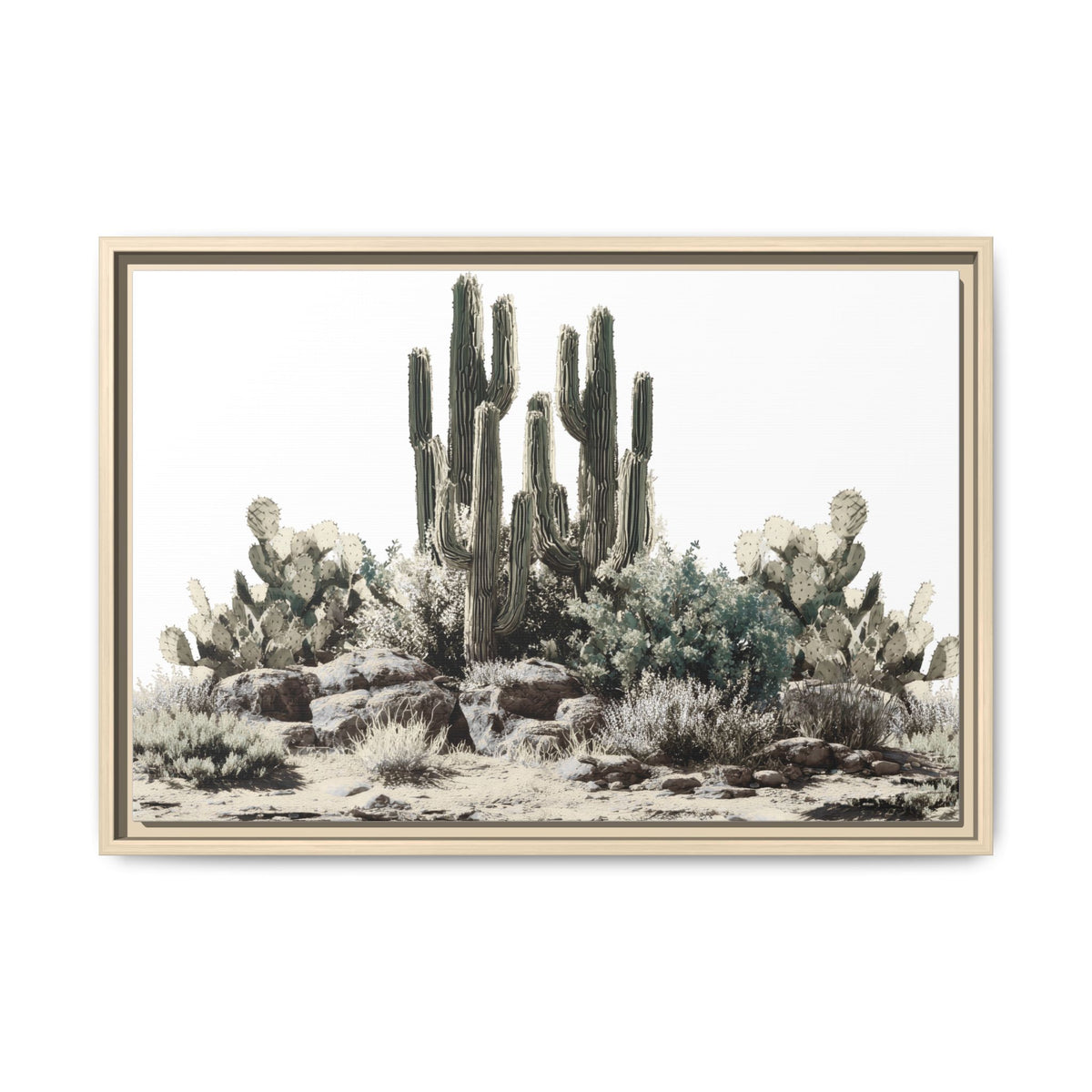 Cactus Rock Garden Canvas Print - Framed