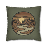Mountain River Sunset Pillowcase — Retro Nature Decorative Throw Pillow