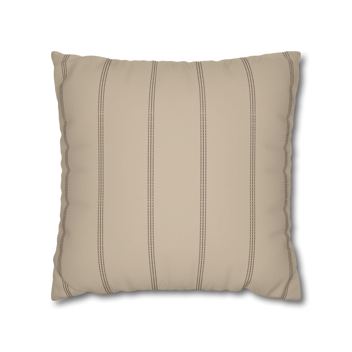 Beige Faux Suede Square Pillowcase — Neutral Striped Decorative Pillow Cover