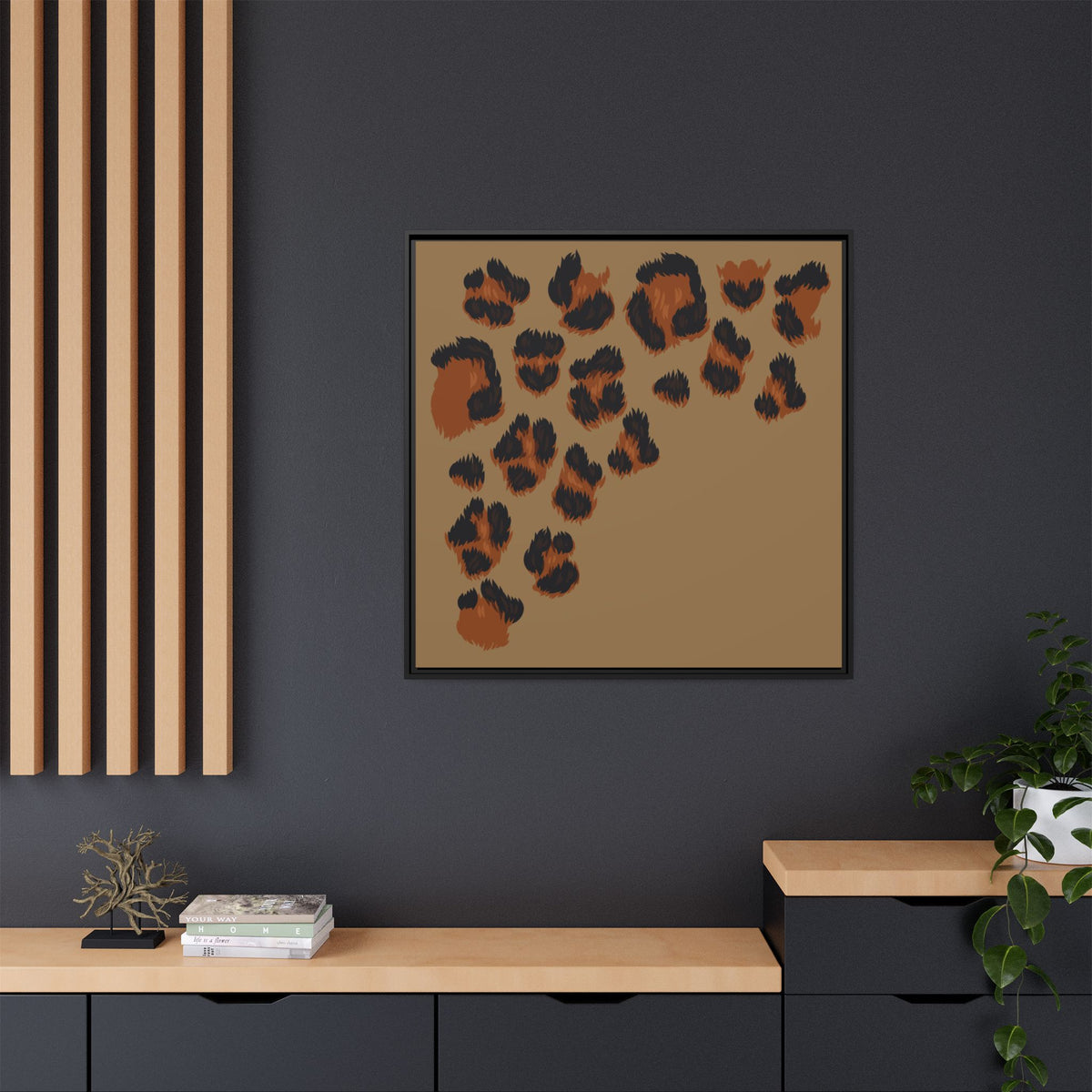 Leopard Print Framed Canvas Art — Rustic Brown Animal Spot Wall Decor