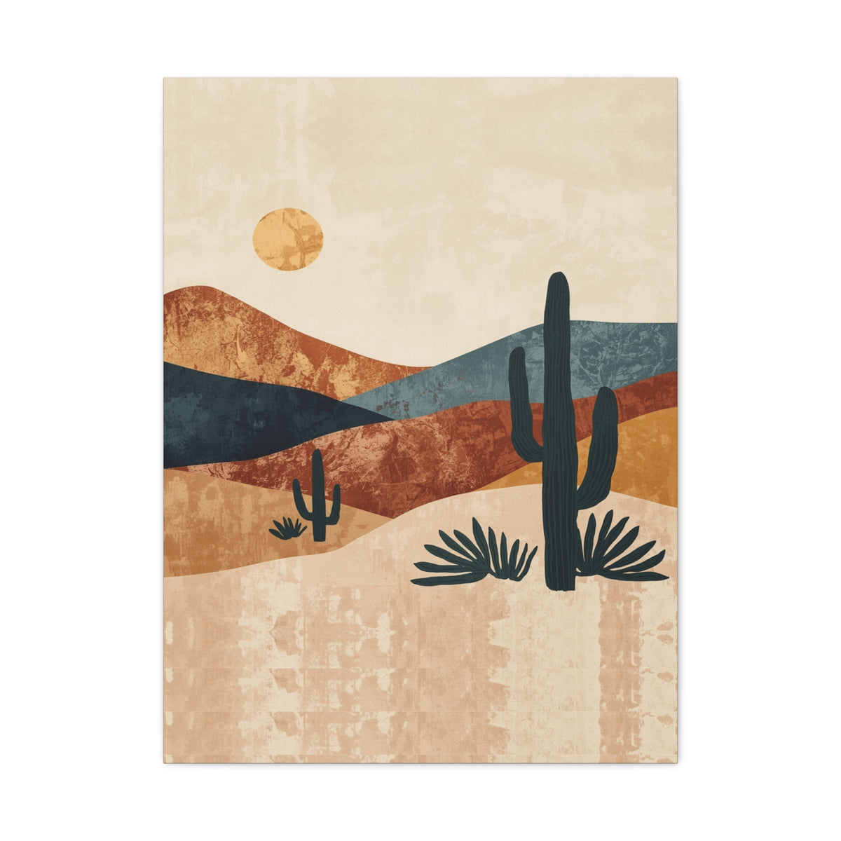 Desert Sunset Canvas Wall Art — Abstract Cactus Landscape Matte Stretched 1.25"