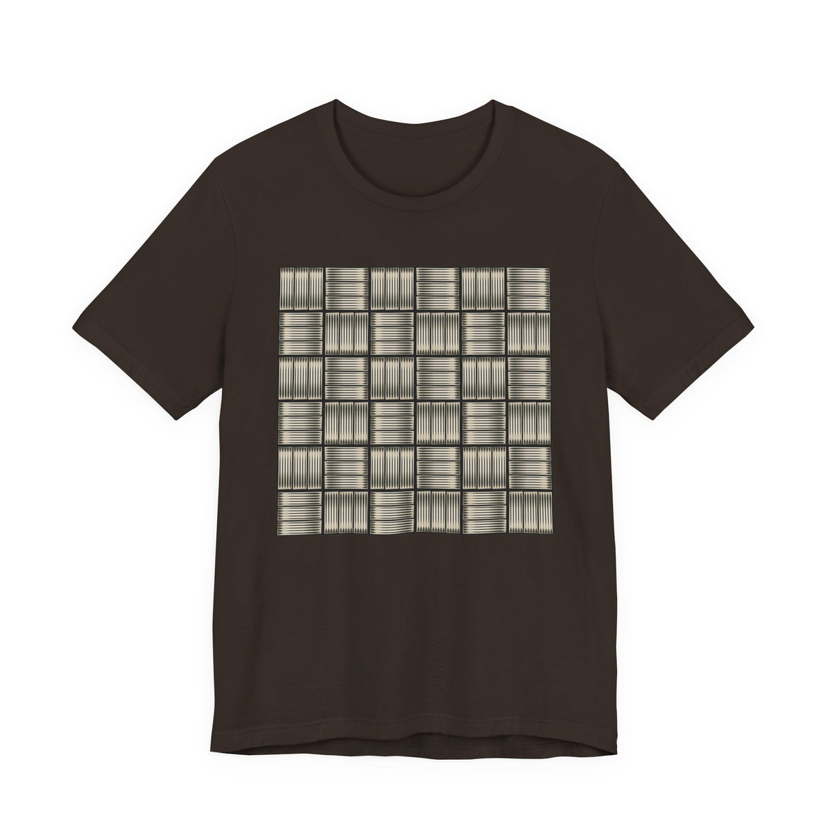 Grid Plaid Graphic Tee — Neutral Geometric Pattern T-Shirt