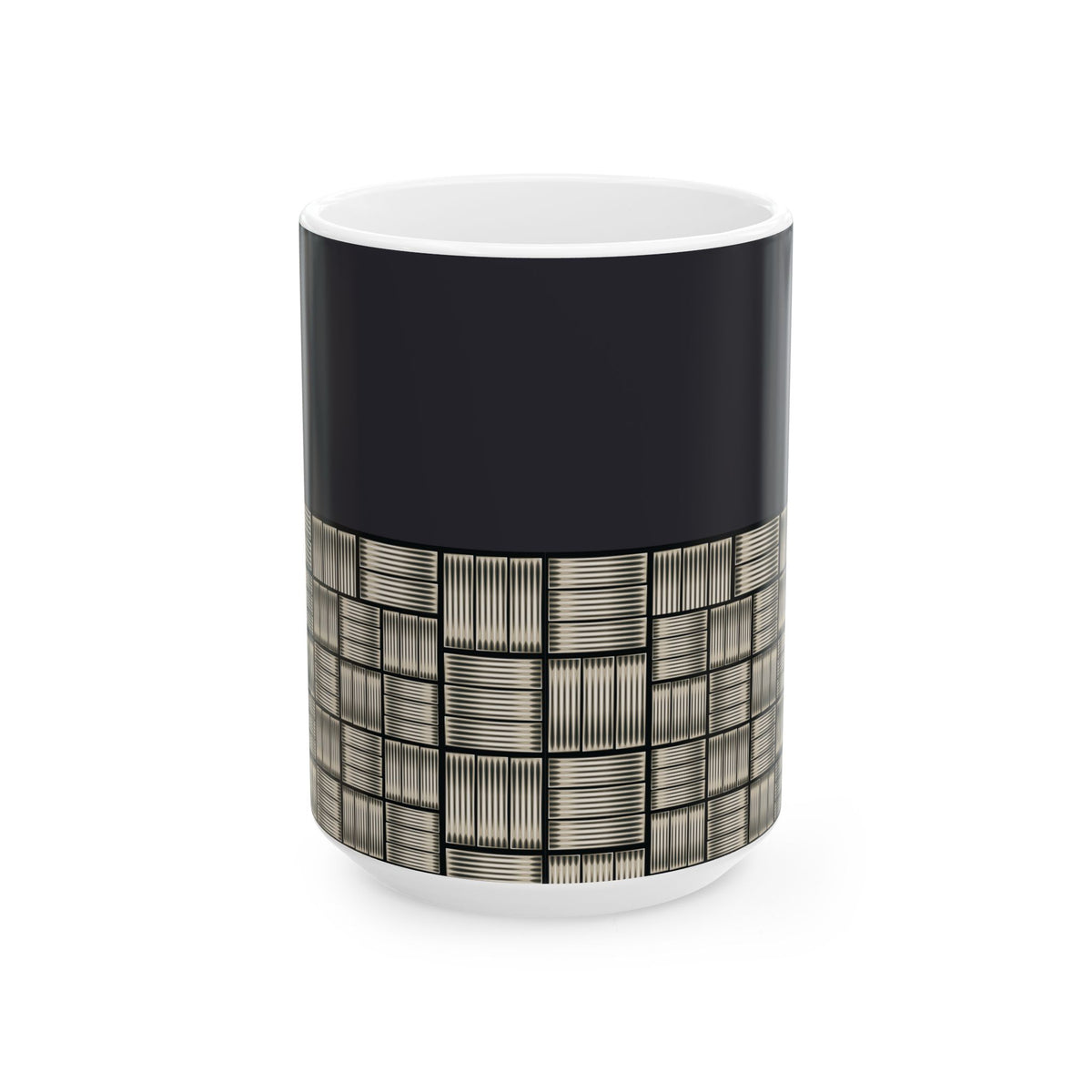 Geometric Grid Ceramic Mug — Modern Black & Metallic Pattern (11oz/15oz)