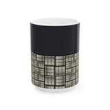 Geometric Grid Ceramic Mug — Modern Black & Metallic Pattern (11oz/15oz)