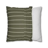 Striped Faux Suede Pillowcase — Olive Green Decorative Throw Pillow Cover