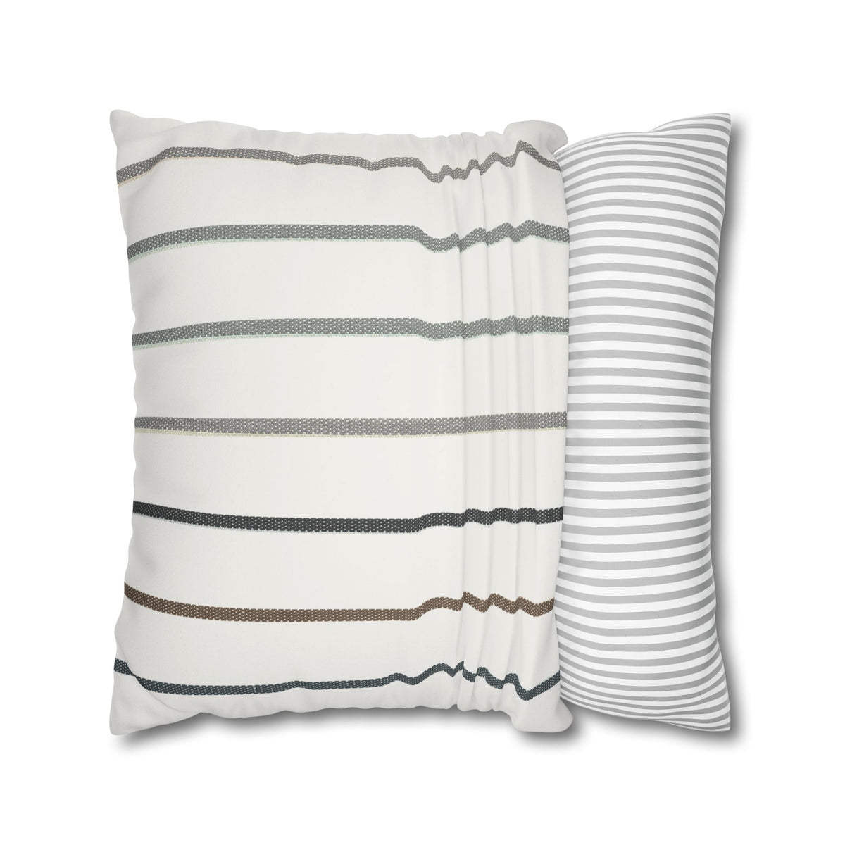 Striped Faux Suede Square Pillowcase — Neutral Modern Throw Pillow Cover