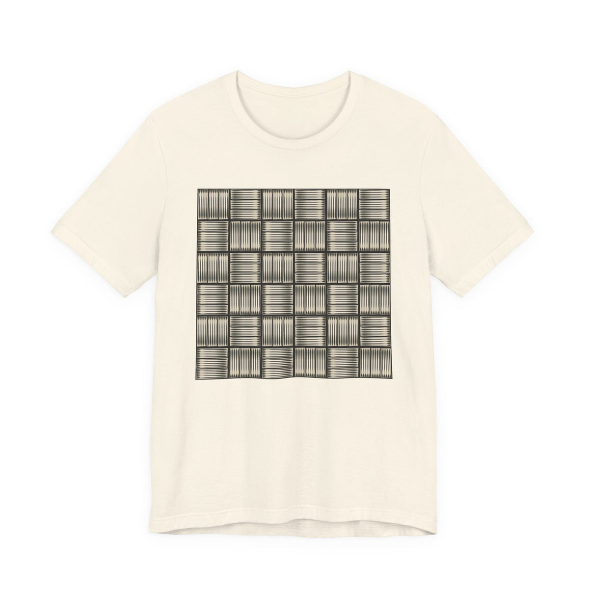 Grid Plaid Graphic Tee — Neutral Geometric Pattern T-Shirt