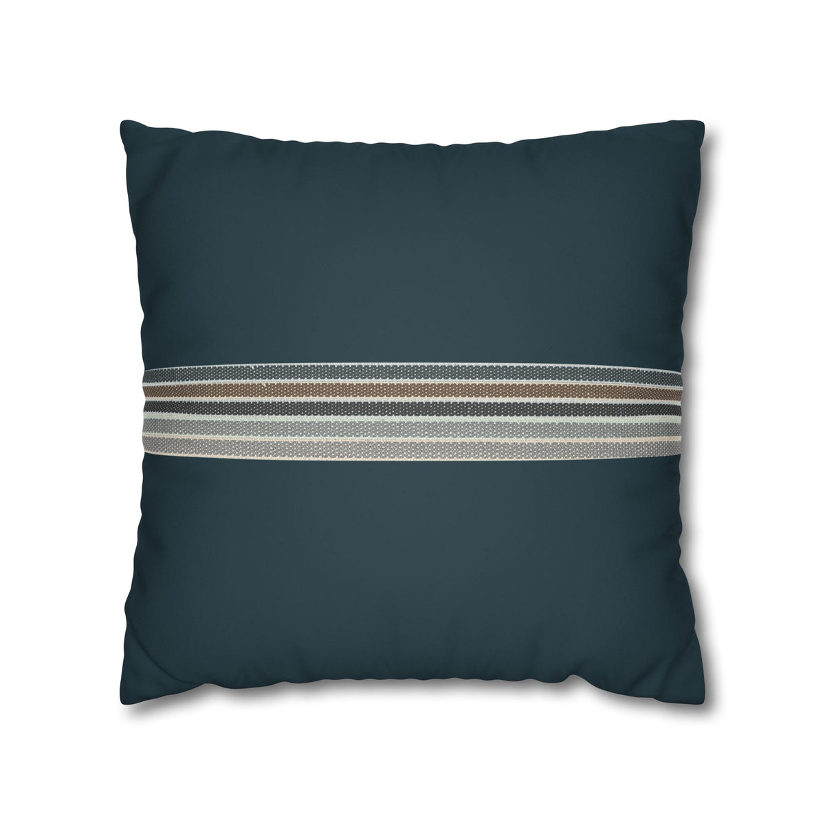 Teal Striped Faux Suede Pillowcase — Coastal Stripe Decorative Throw Pillow Cover