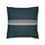 Teal Striped Faux Suede Pillowcase — Coastal Stripe Decorative Throw Pillow Cover