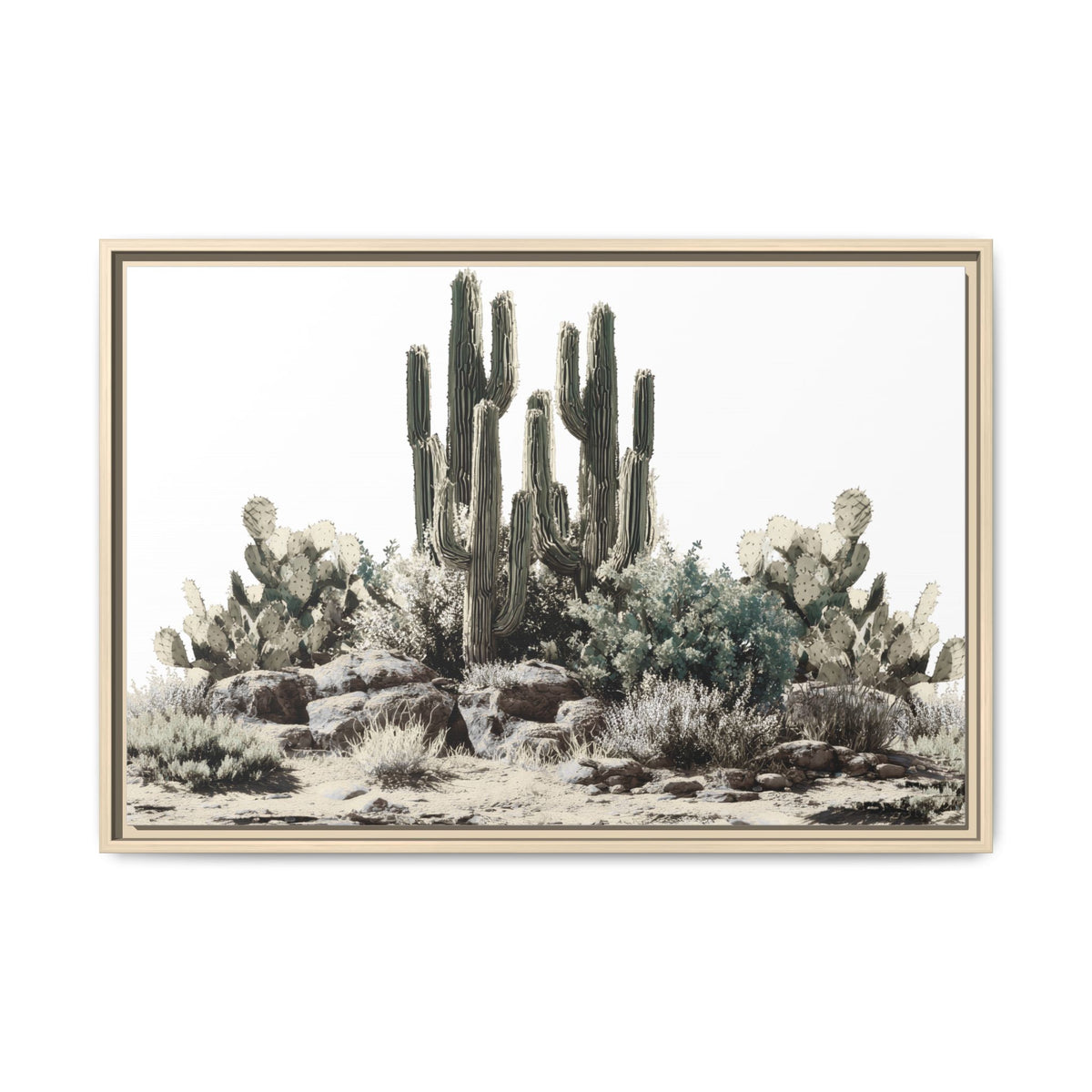 Cactus Rock Garden Canvas Print - Framed