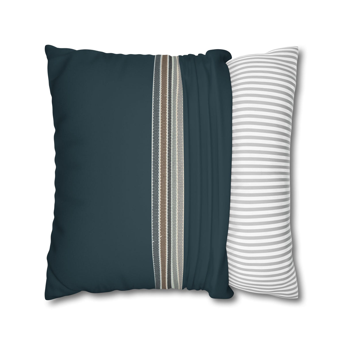 Teal Striped Faux Suede Pillowcase — Coastal Stripe Decorative Throw Pillow Cover