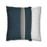 Teal Striped Faux Suede Pillowcase — Coastal Stripe Decorative Throw Pillow Cover