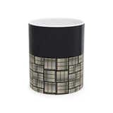 Geometric Grid Ceramic Mug — Modern Black & Metallic Pattern (11oz/15oz)