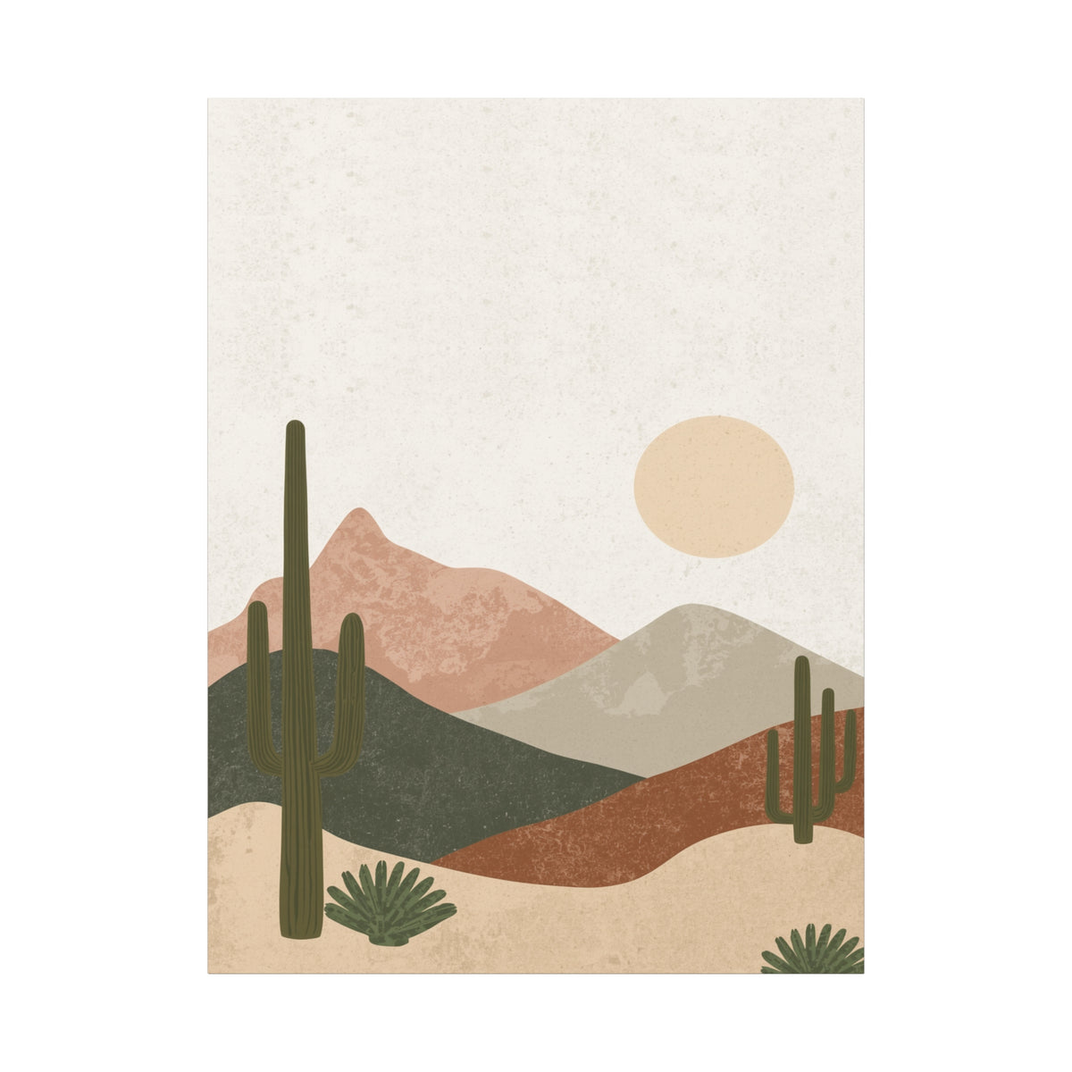 Desert Sunset Canvas Print — Minimalist Saguaro Mountain Wall Art