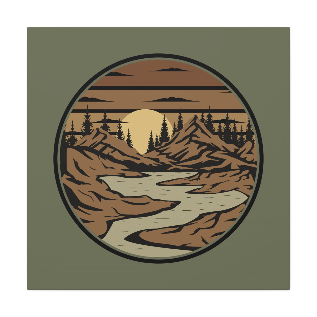 Mountain Passage Wall Art - Earth-Toned Mountain & River Landscape