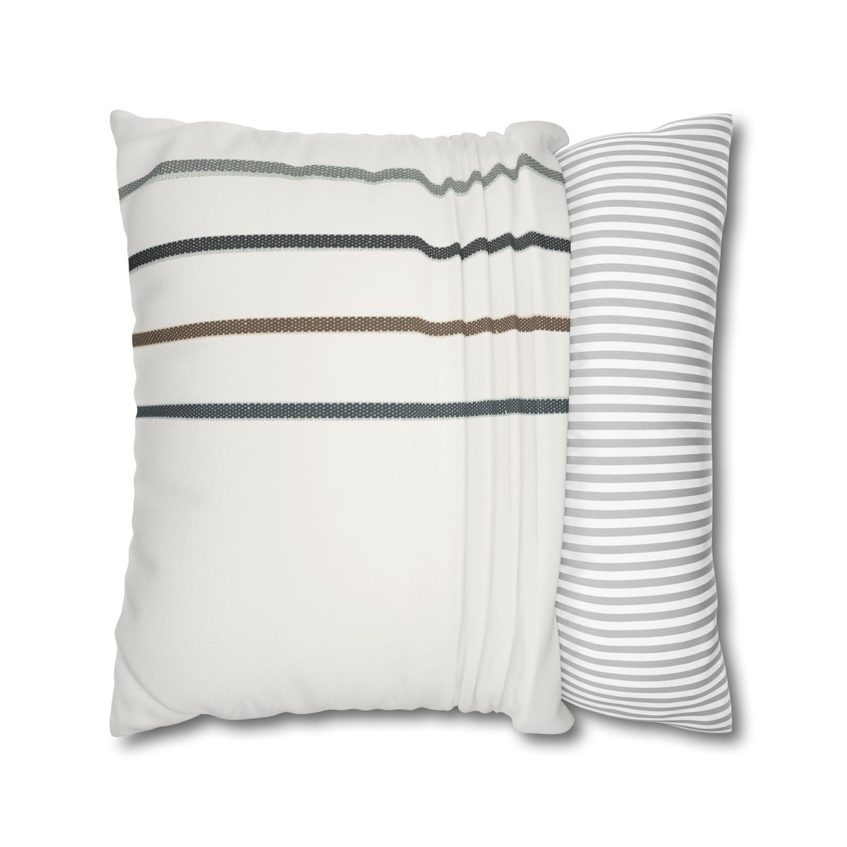 Striped Faux Suede Pillowcase — Neutral Modern Square Cushion Cover