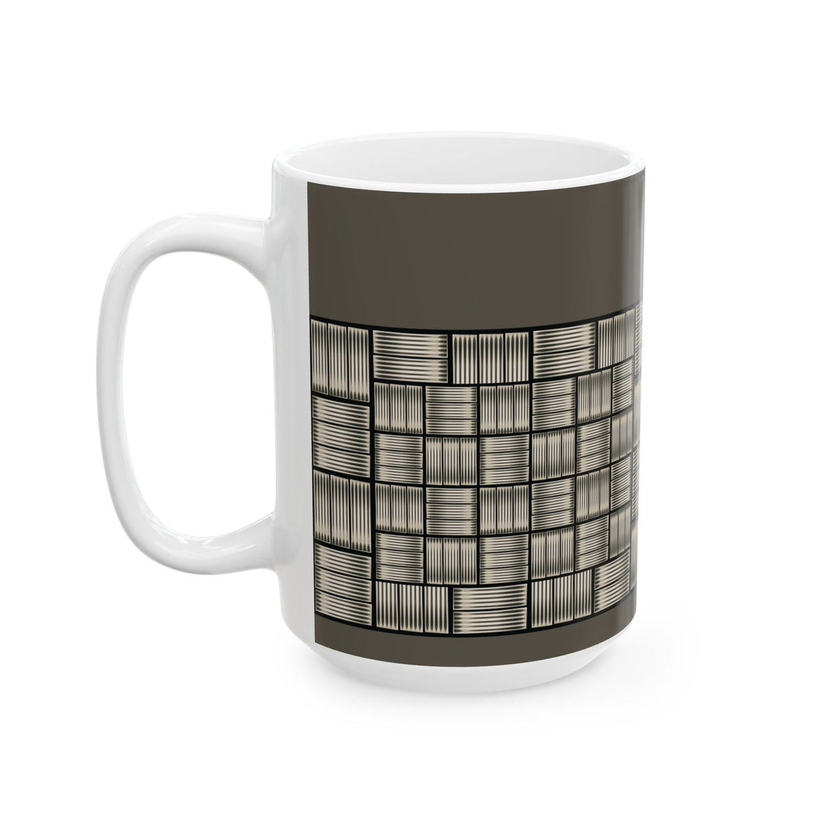Geometric Grid Ceramic Mug — Modern Monochrome Plaid Coffee Cup (11oz & 15oz)