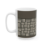 Geometric Grid Ceramic Mug — Modern Monochrome Plaid Coffee Cup (11oz & 15oz)