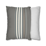 Striped Faux Suede Pillowcase — Neutral Gray Decorative Throw Pillow Cover