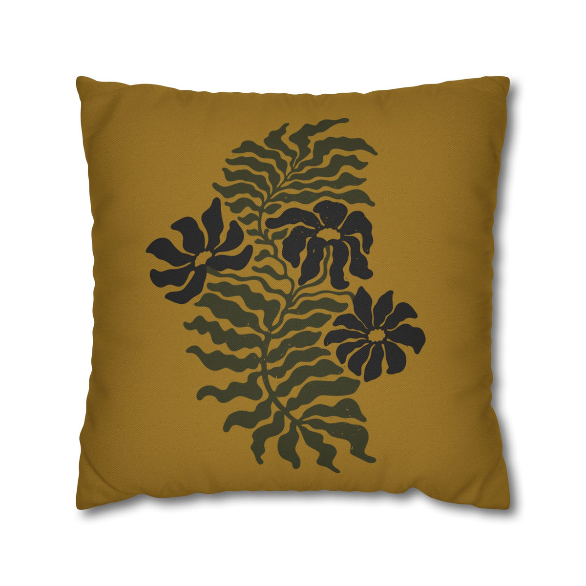Golden Fern Botanical Pillow Cover - Ochre & Olive Nature-Inspired Cushion
