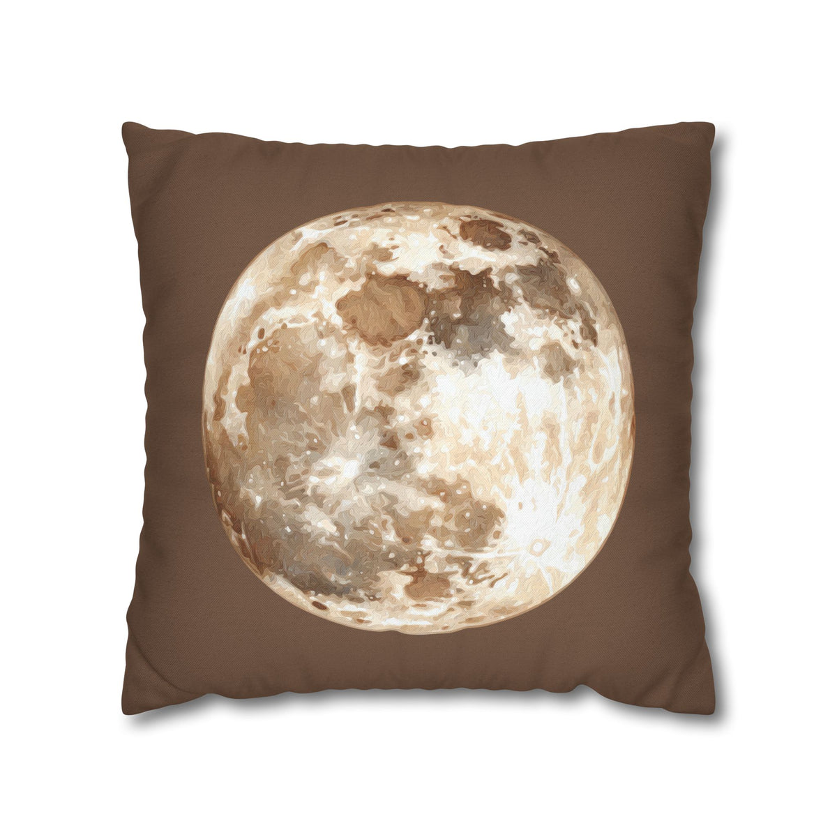 Moon Phase Pillowcase — Full Moon Brown Decorative Throw Pillow Cover