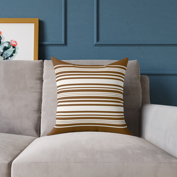 Brown Striped Canvas Pillow — Cozy Farmhouse Decorative Throw Pillow