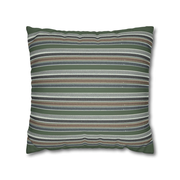 Striped Faux Suede Pillowcase – Green & Earth Tone Decorative Throw Pillow Cover