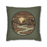 Mountain River Sunset Pillowcase — Retro Nature Decorative Throw Pillow