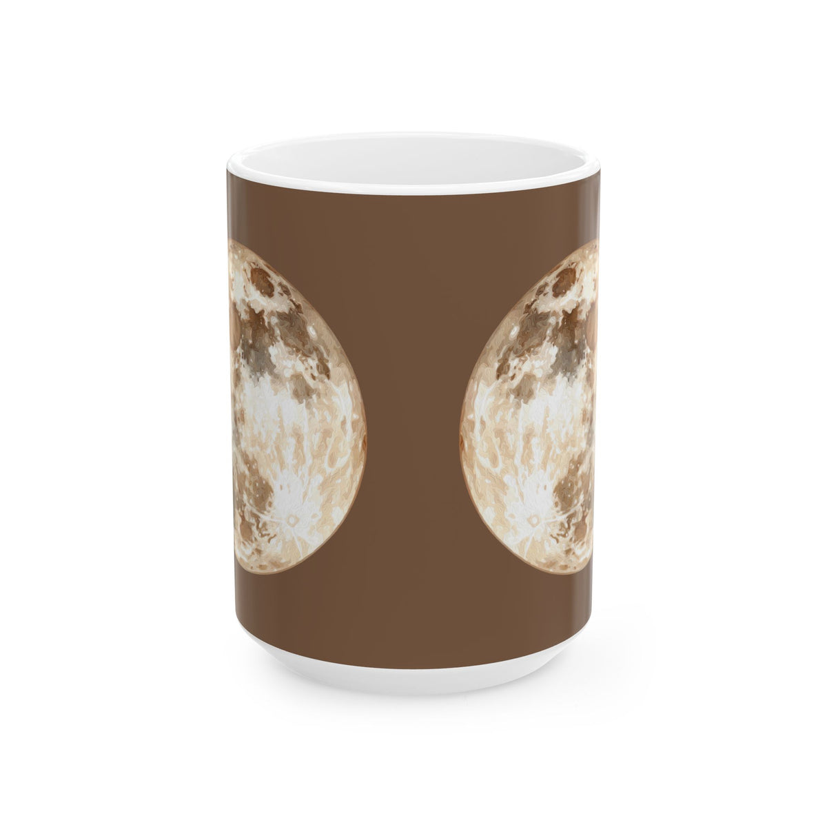 Moon Phase Ceramic Mug — Full Moon Brown Coffee Cup (11oz, 15oz)